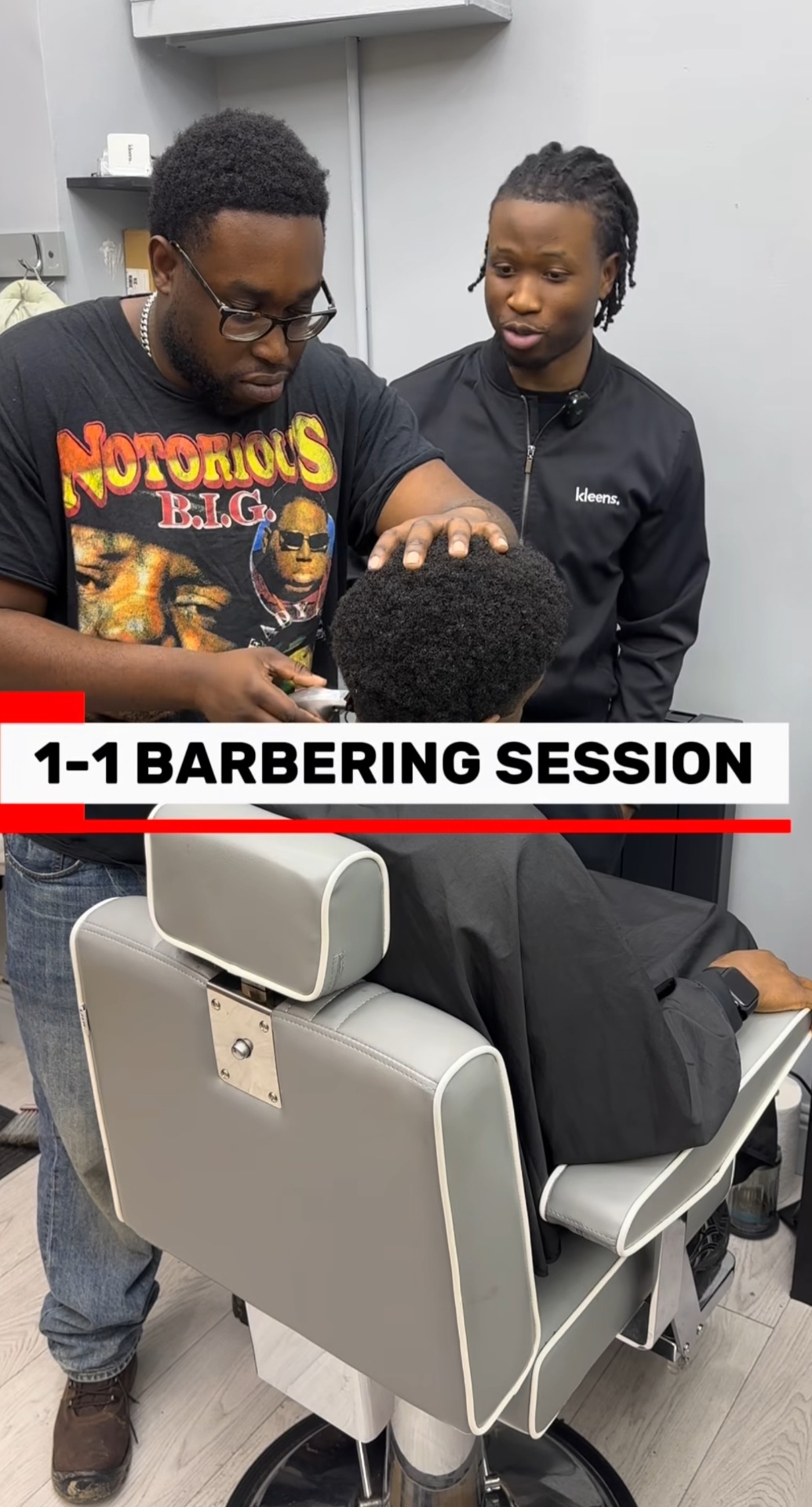 1-1 barbering session in progress with a student learning a fresh cut